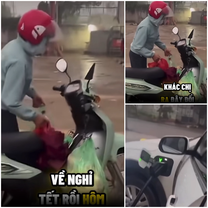 Vui Tết  Chị gái ở đâu phi vào trạm sạc điện bảo đổ xăng gặp a trai vui tính