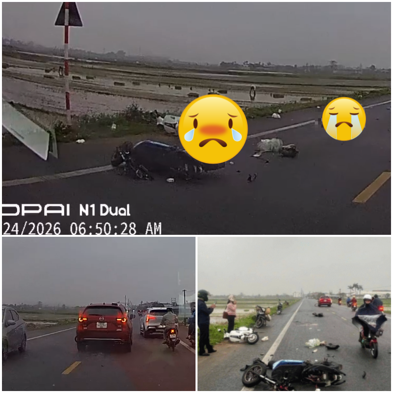 Thương Tâm : 2 ae ruột anh lớp 12, em gái lớp 8 sáng sớm chở nhau đi học trên đường thì chiếc xe ô tô con màu đỏ hướng ngược chiều không rõ tài xế chạy thế nào mà lại varcham vào xe của 2 ae