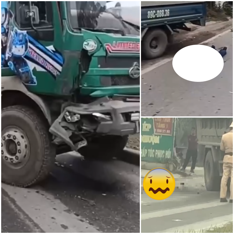 TNGT nghiemtr0ng  ở Tân Long, Thái Nguyên: xe ben vacham xe tải kh!en 1 ng đi xe máy, 1 đồng chí CSGT bị chèn qua 🧠