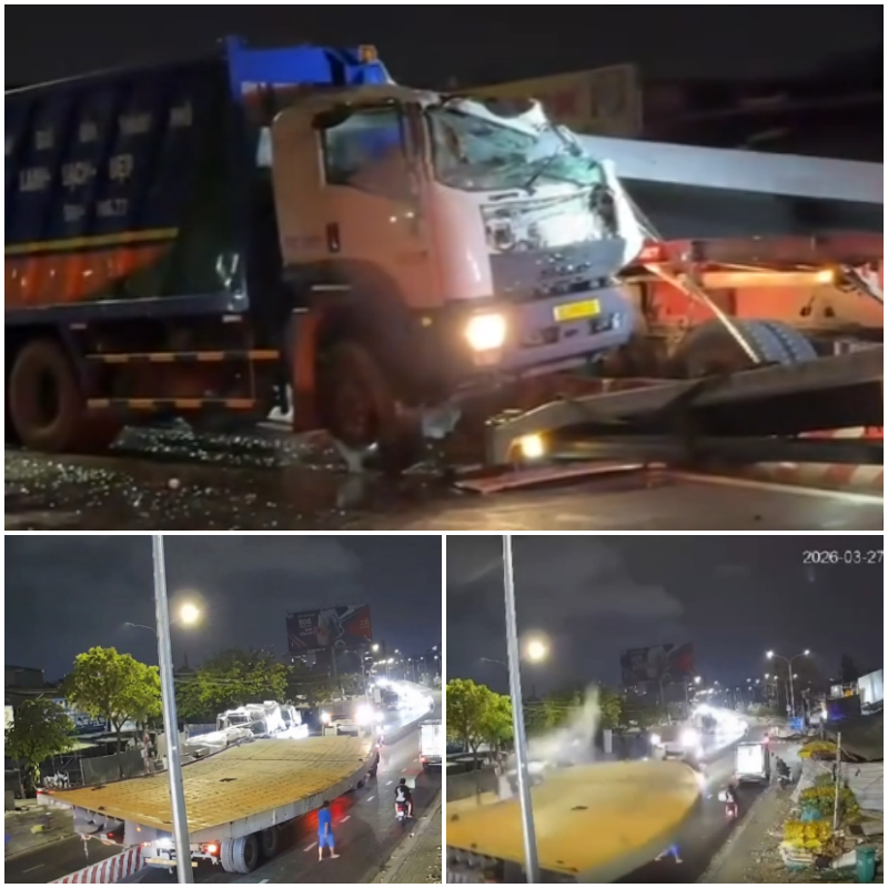 Xe chở r:a’c t.0.nq đúng tấm thép chục tấn,  tài xế TV tại chỗ